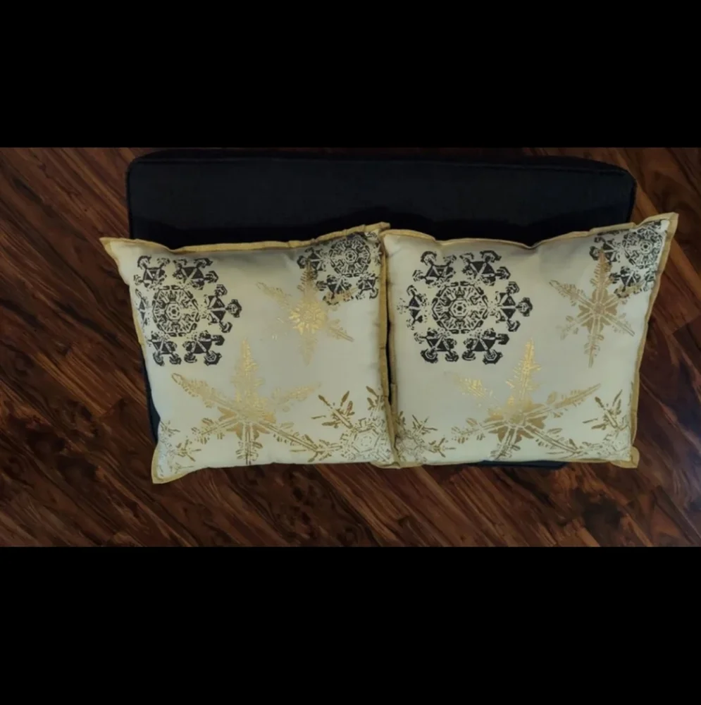 LIKE NEW Vintage Luxe Holiday Throw Pillow Set of 2! Gold Foil & Neutral
